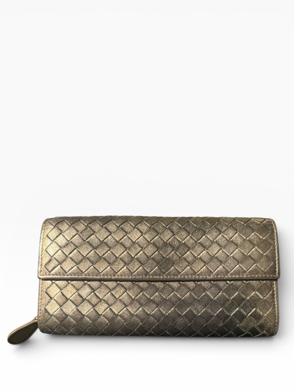 Bottega Veneta Shimmer Metallic Intrecciato Long Zip Wallet - EUC